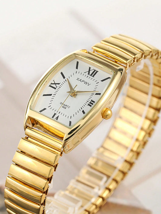 XAPWV 1Pc Vintage Women'S Elastic Band Fashion Barrel Shaped Minimalist & Elegant Quartz Watch