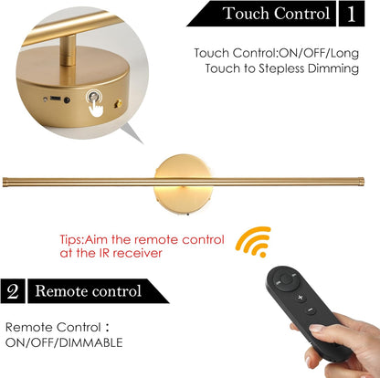 Battery Operated Wall Sconces with Remote Control, Dimmable Wall Sconces Set of Two, 350°Rotate, 3000K LED Gold Wireless Wall Light for Living Room, Bedroom, Hallway, 28.3 Inch (2 Pack)