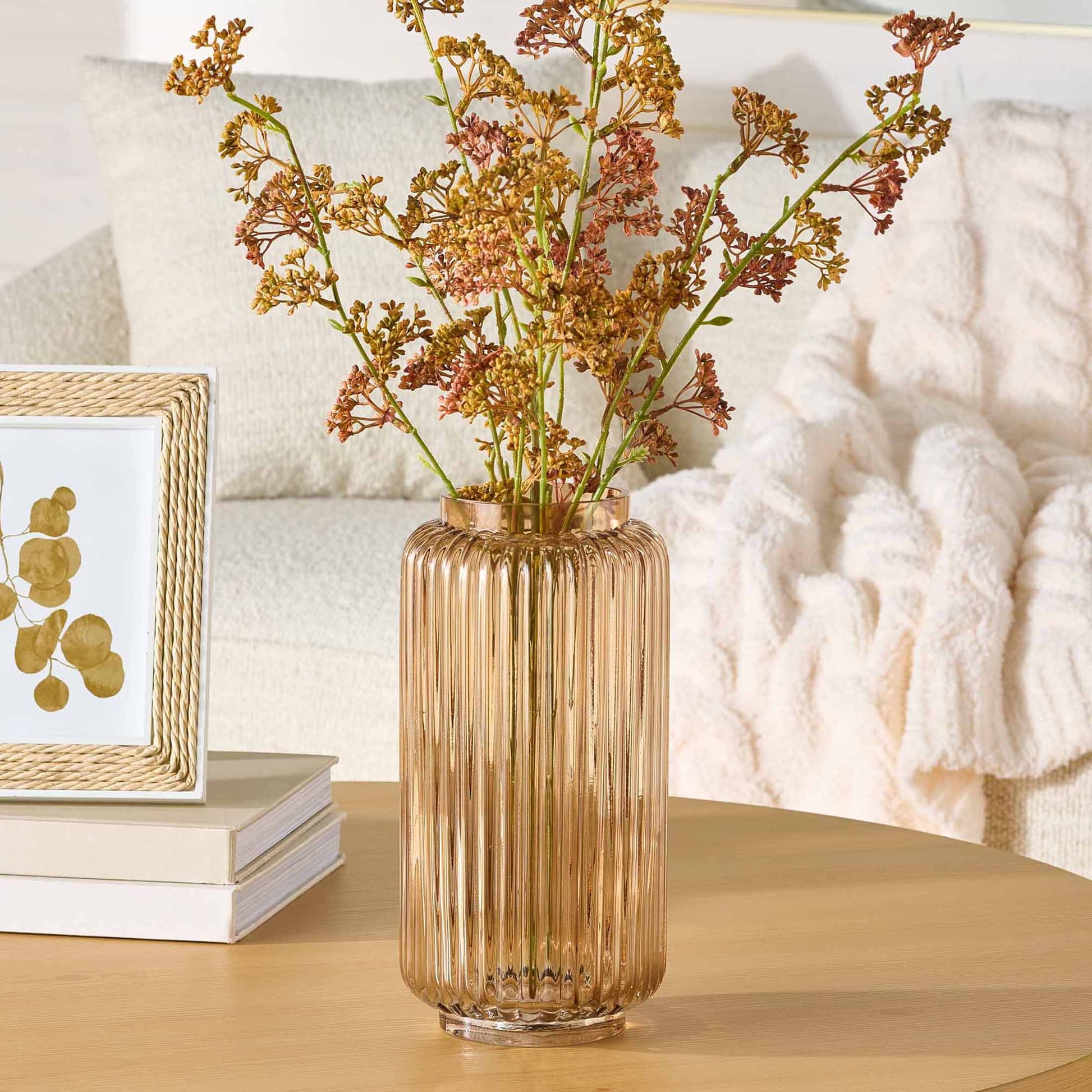 Ribbed Glass Vase, 10", Champagne