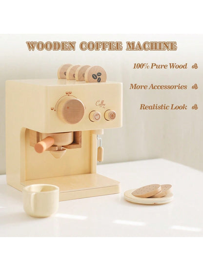 10Pc Baby Coffee Machine Toy Set Wooden Kitchen Supplies Coffee Machine Model Children Play Simulation Coffee Cake Pretend Toys